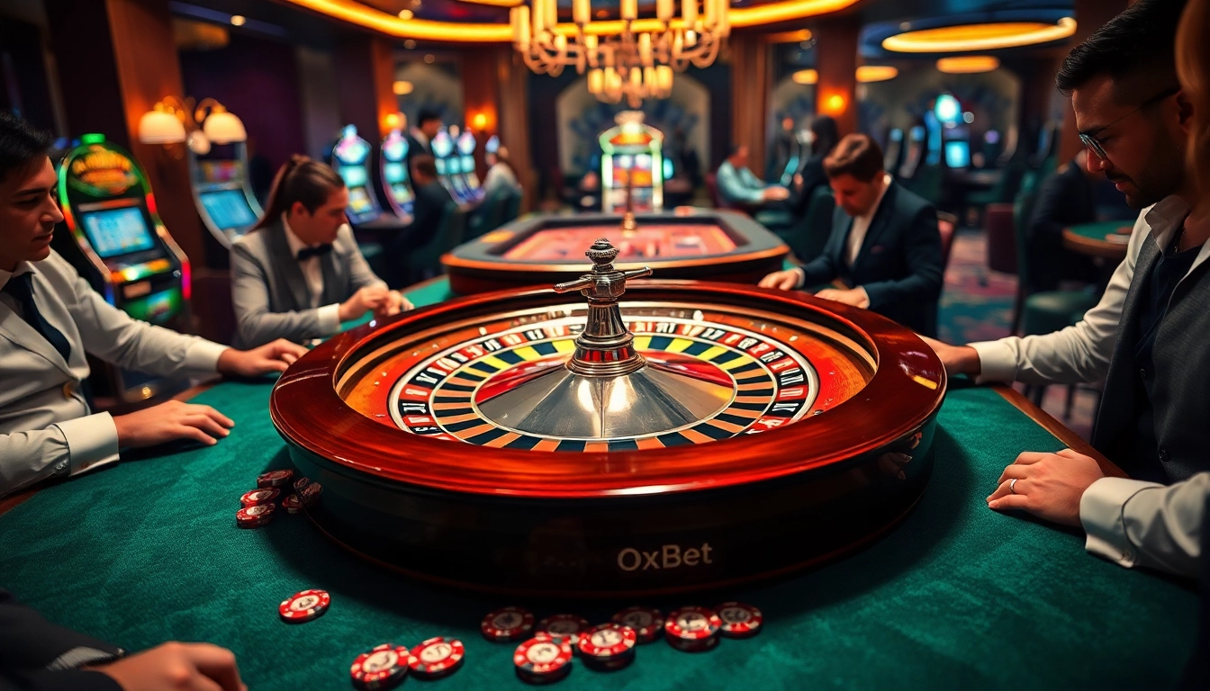 Gambling excitement at OXBET me with high-stakes roulette players and vibrant chips.